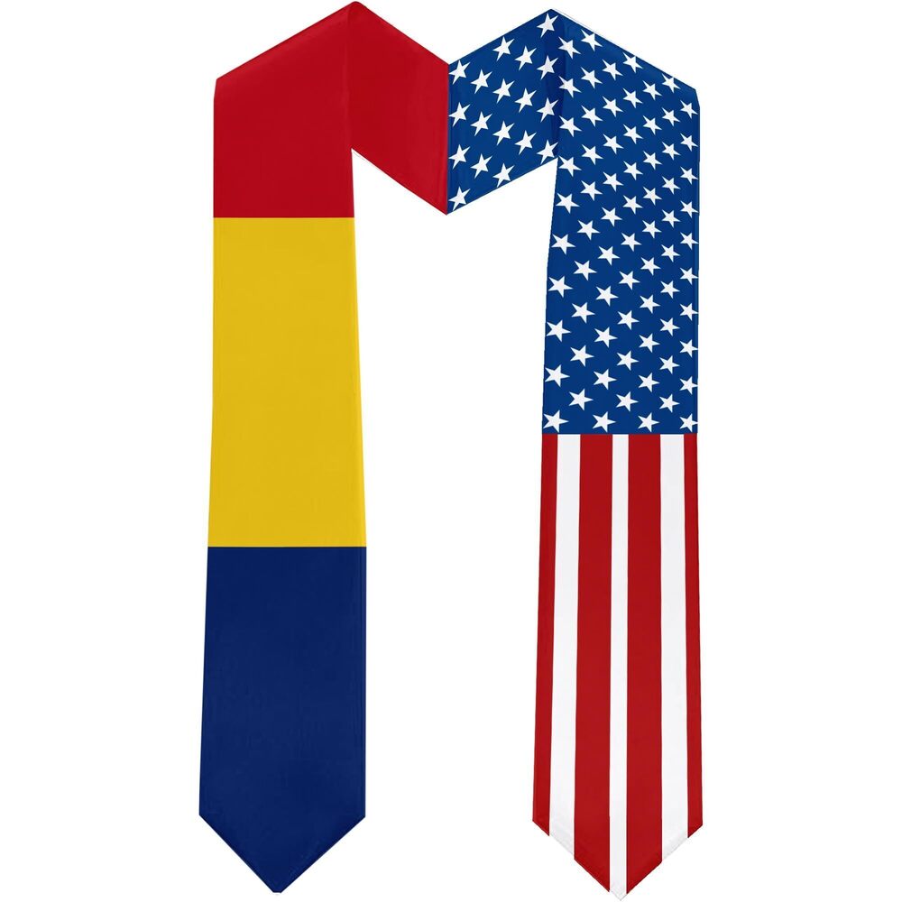 1201 2025 Romania Flag and USA Flag Graduation Stole Graduation Sash